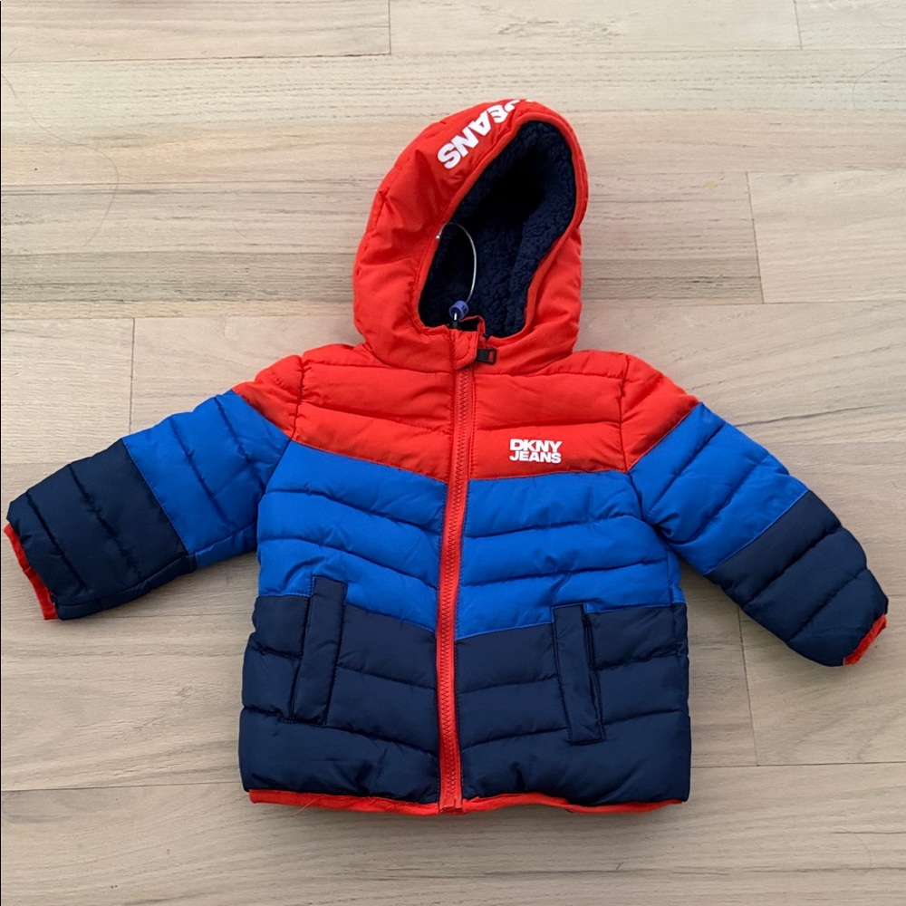 DKNY Kids Red and Blue Puffer Jacket
